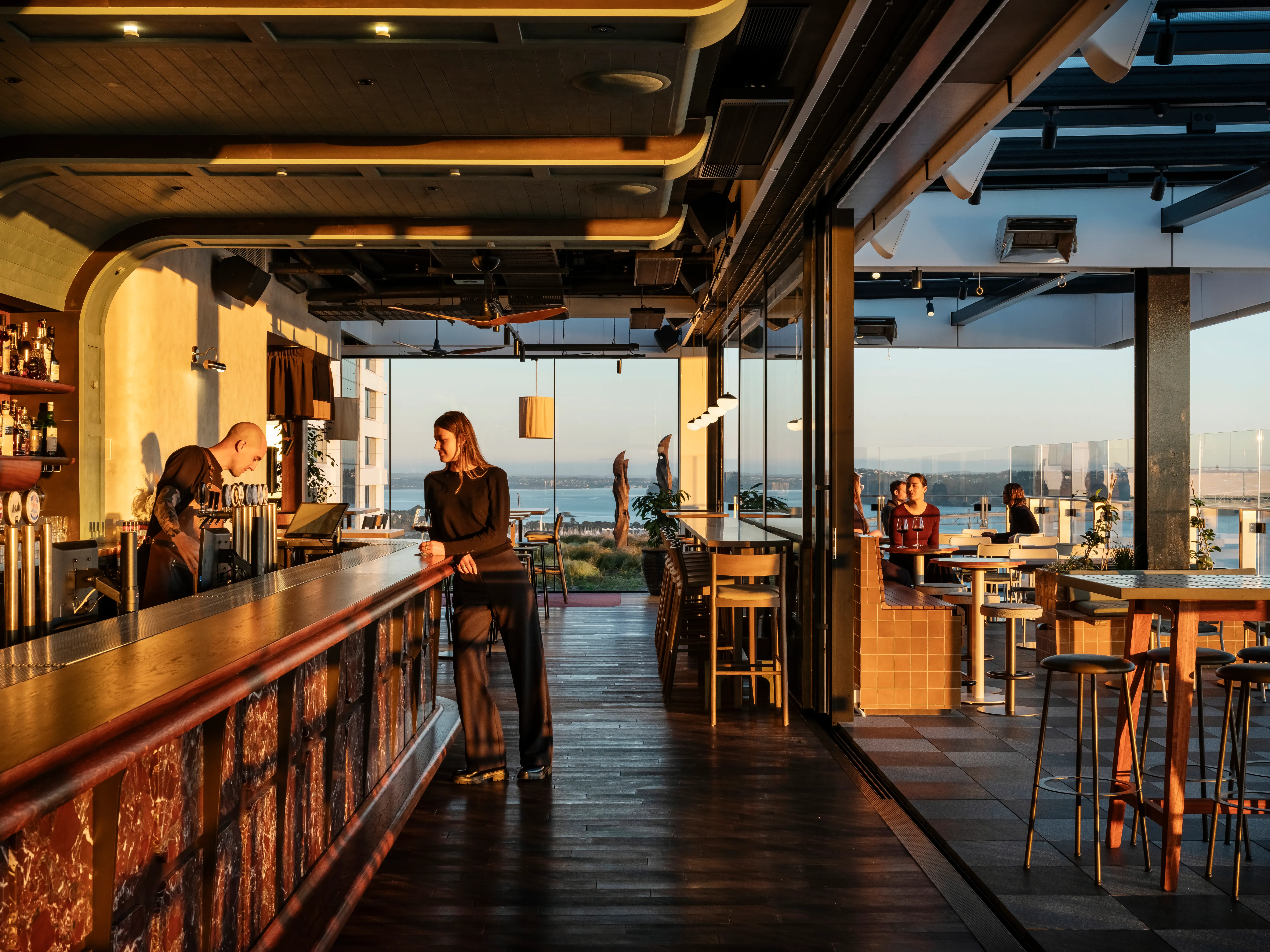 Queens Rooftop bar with curved ceiling atop the InterContinental Hotel, Auckland