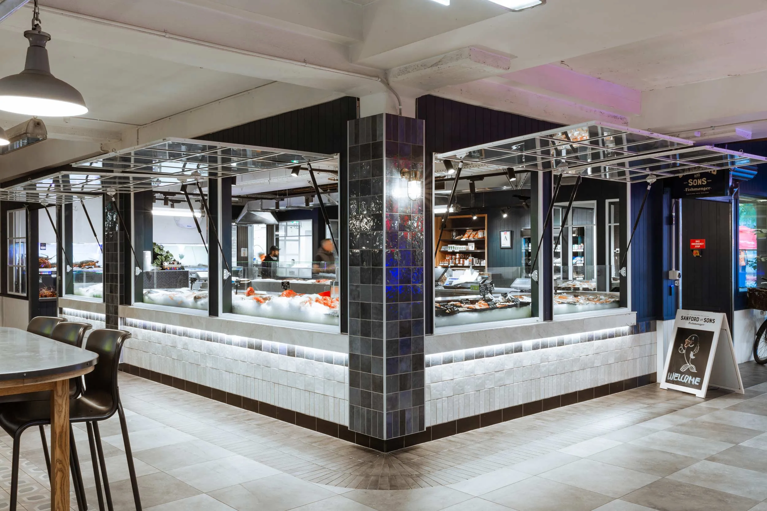 Auckland Fish Market hospitality precinct with eateries and courtyard, Jellicoe Street, Auckland